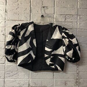 Vintage Avant-Garde Puff Sleeve Statement Jacket - Black & White Abstract Print